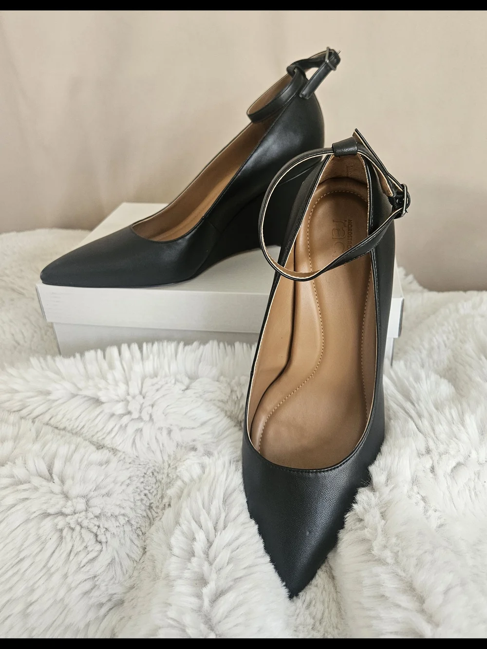 Nordstrom 'Piper' - Black Pointed Wedge Pumps with Ankle Strap